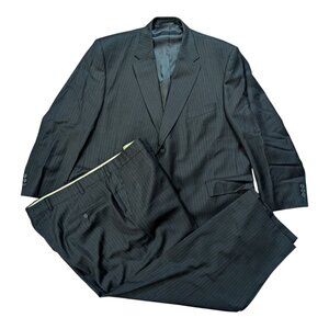 S COHEN Mens 46S Navy Stripe Canada Soft Wool 2 Piece Suit W/ Dress Pants 44x28